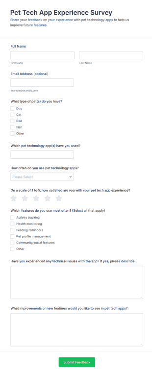 Pet Tech App Experience Survey Form Template