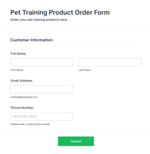 Pet Training Product Order Form Template
