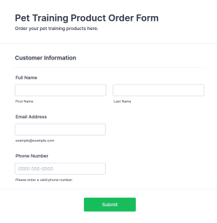Pet Training Product Order Form Template