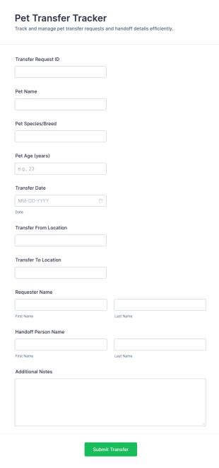 Pet Transfer Tracker Form Template