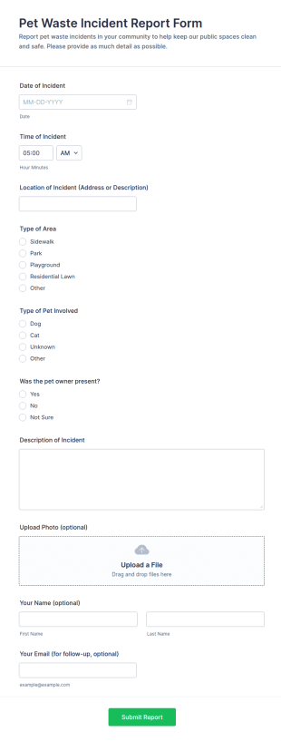 Pet Waste Incident Report Form Template