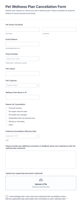 Pet Wellness Plan Cancellation Form Template