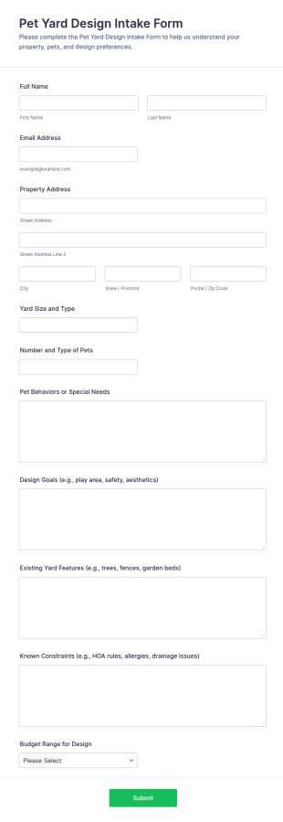 Pet Yard Design Intake Form Template
