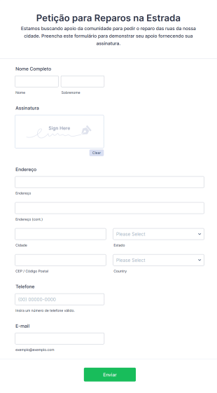 Petição Para Reparos Na Estrada Form Template