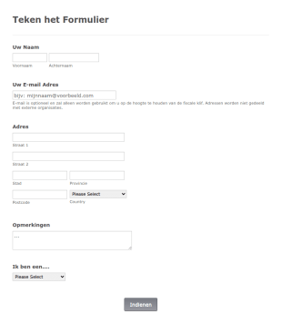 Petitie Inschrijfformulier
