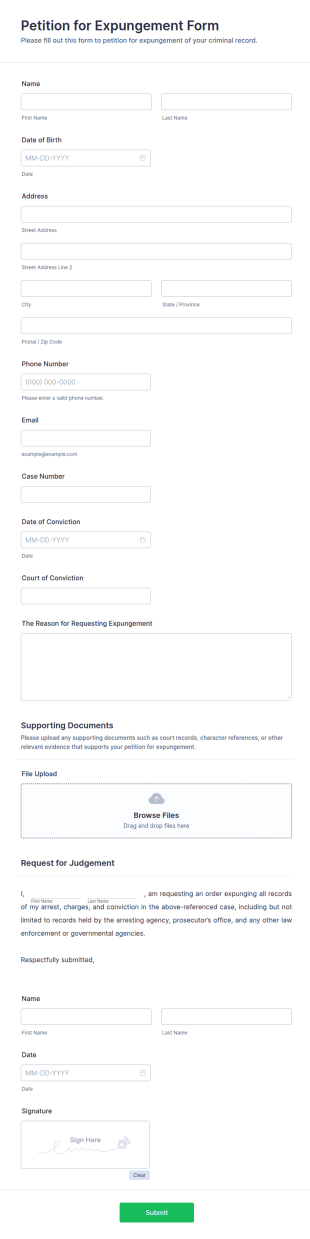 Petition For Expungement Form Template
