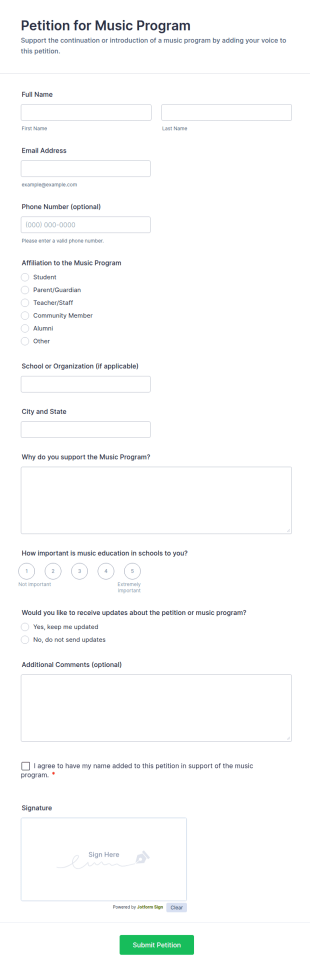 Music Program Petition Form Template