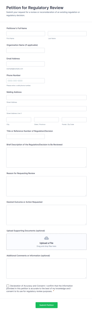 Petition For Regulatory Review Form Template