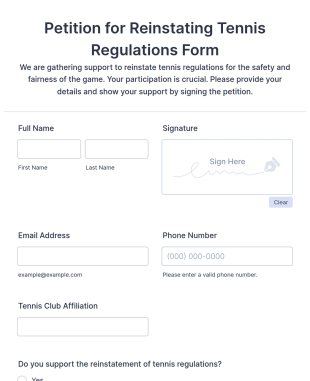 Petition For Reinstating Tennis Regulations Form Template