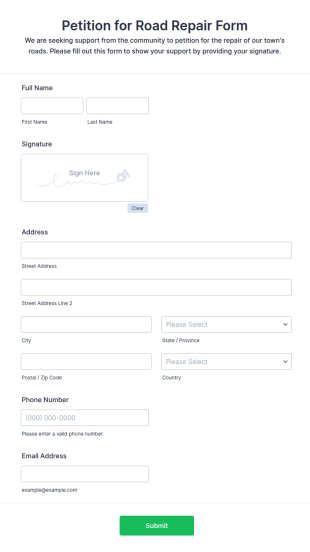 Petition For Road Repair Form Template