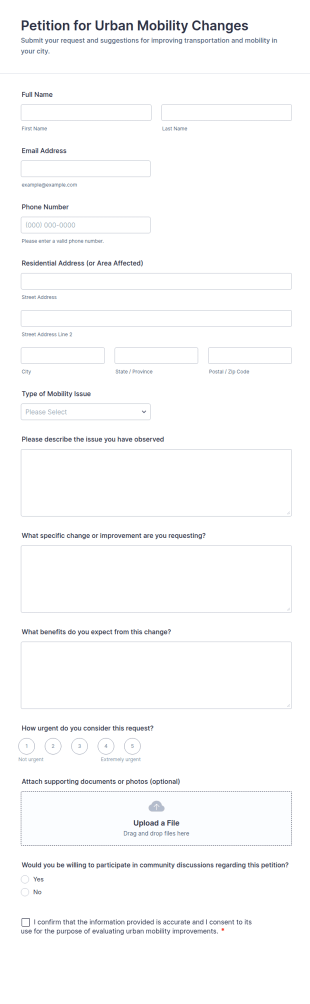 Petition For Urban Mobility Changes Form Template