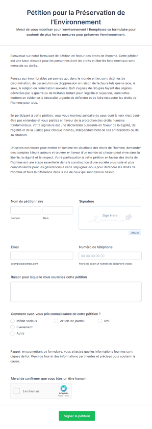 Pétition Pour La Préservation De L'Environnement Form Template