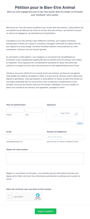 Pétition Pour Le Bien Etre Animal Form Template