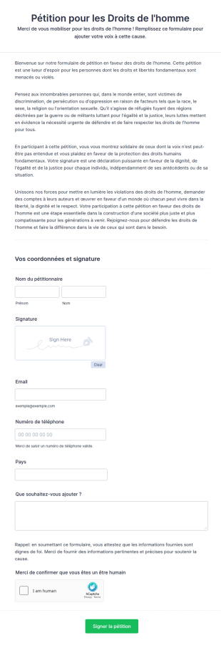 Pétition Pour Les Droits De L'homme