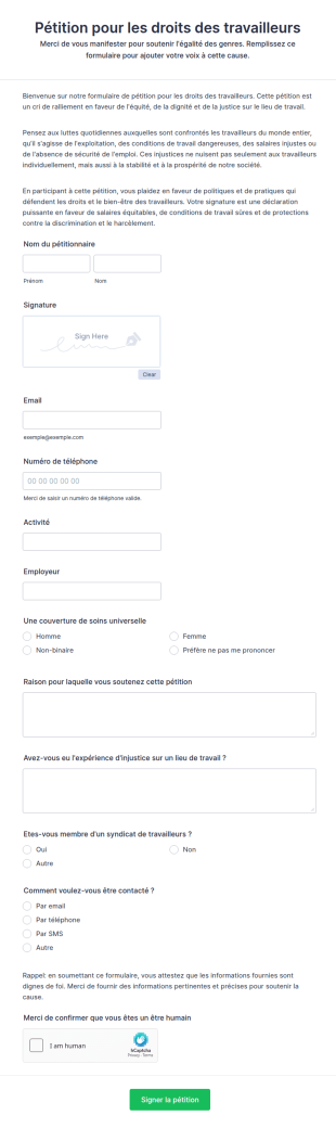 Pétition Pour Les Droits Des Travailleurs