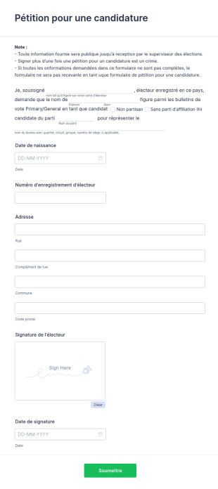 Pétition Pour Une Candidature