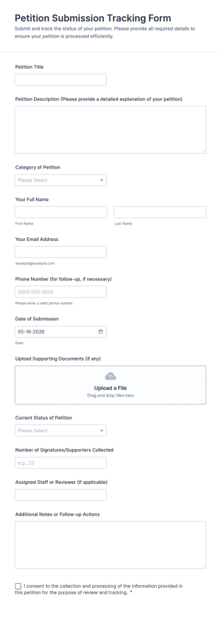 Petition Submission Tracking Form Template
