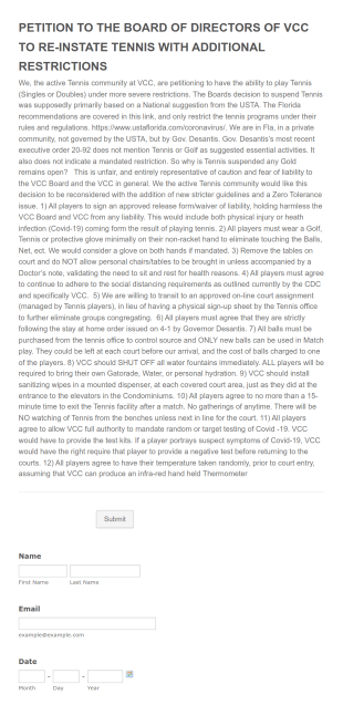 Petition To Re Instate Vcc Tennis Form Template