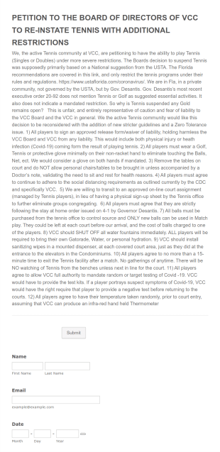 Petition To Re Instate Vcc Tennis Form Template