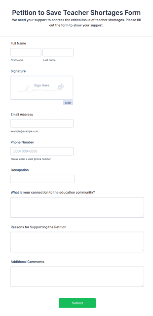 Petition To Save Teacher Shortages Form Template