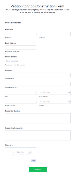 Petition To Stop Construction Form Template