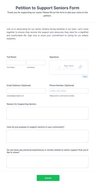 Petition To Support Seniors Form Template