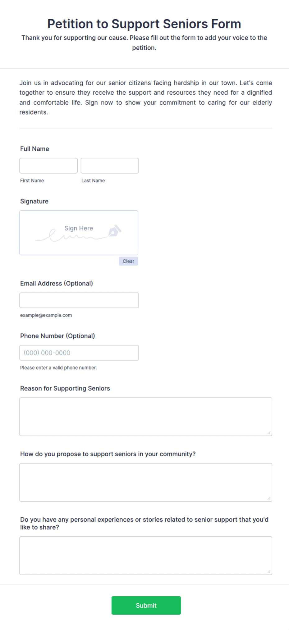 Petition to Support Seniors Form Template | Jotform