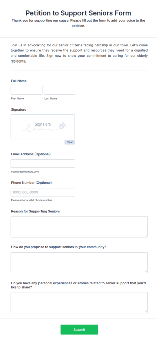 Petition To Support Seniors Form Template