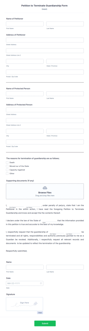 Petition To Terminate Guardianship Form Template