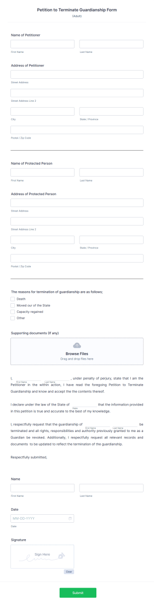 Petition To Terminate Guardianship Form Template