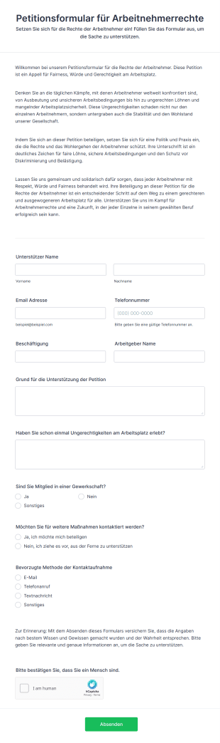 Petitionsformular Für Arbeitnehmerrechte Form Template
