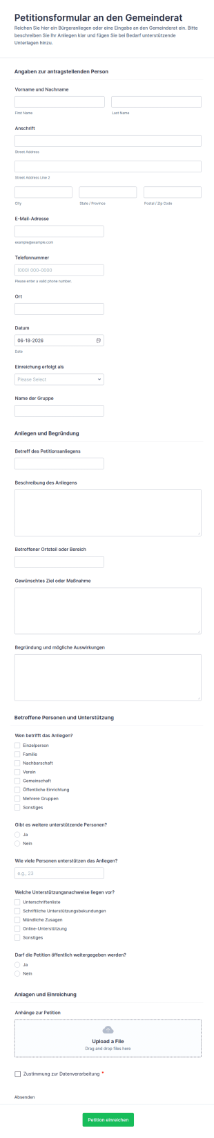 Petition An Den Gemeinderat Formular