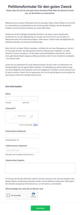 Petitionsformular Für Den Guten Zweck