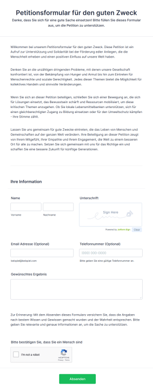 Petitionsformular Für Den Guten Zweck