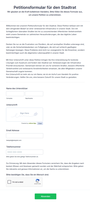 Petitionsformular Für Den Stadtrat