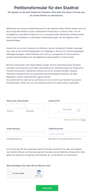 Petitionsformular Für Den Stadtrat