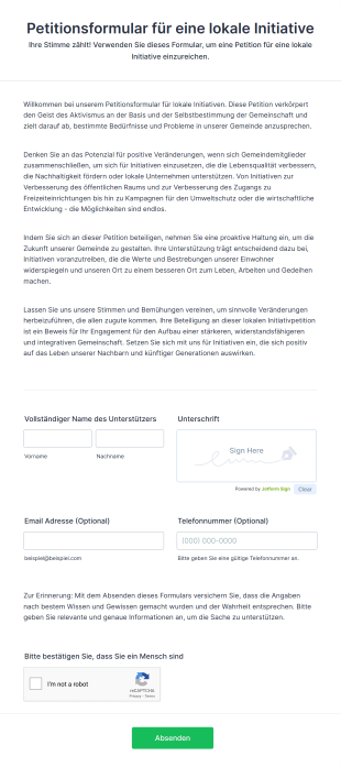 Petitionsformular Für Eine Lokale Initiative Form Template