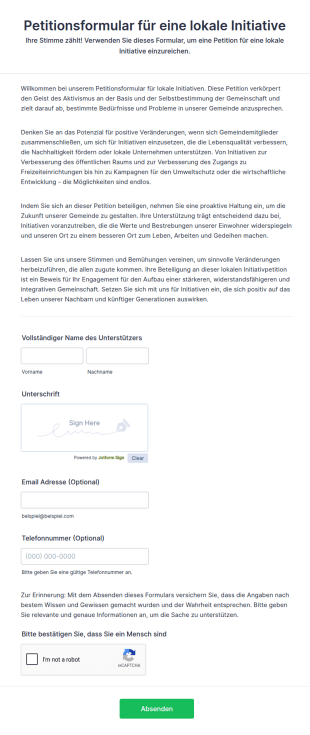Petitionsformular Für Eine Lokale Initiative