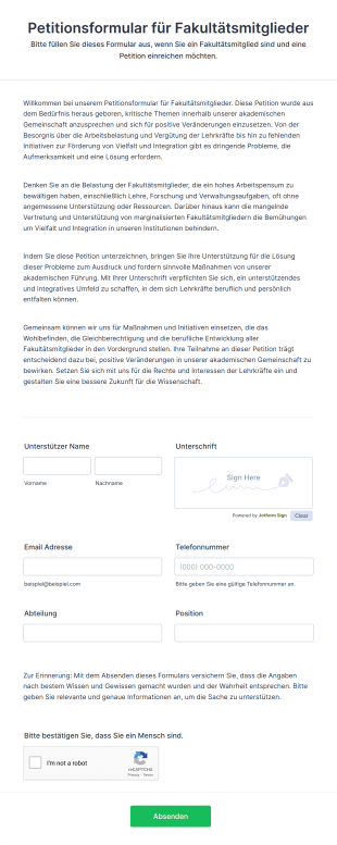 Petitionsformular Für Fakultätsmitglieder Form Template