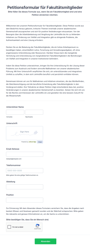 Petitionsformular Für Fakultätsmitglieder