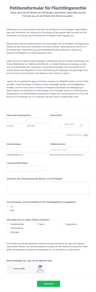 Petitionsformular Für Flüchtlingsrechte Form Template