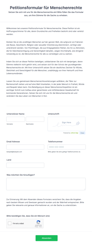 Petitionsformular Für Menschenrechte Form Template