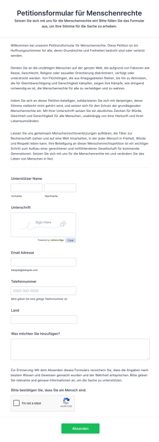 Petitionsformular Für Menschenrechte