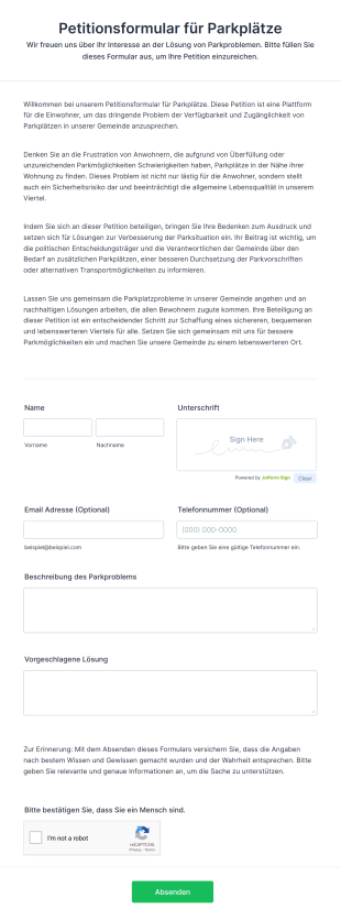 Petitionsformular Für Parkplätze Form Template