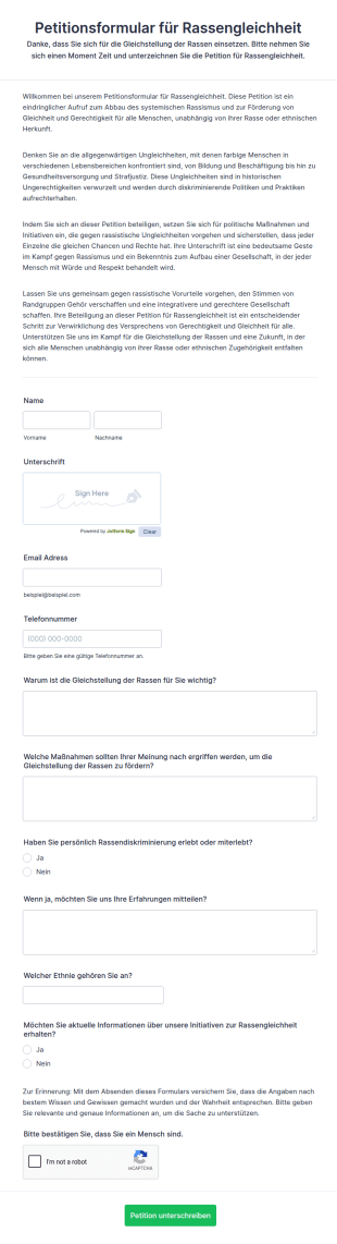 Petitionsformular Für Rassengleichheit