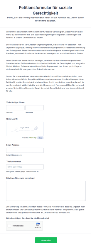Petitionsformular Für Soziale Gerechtigkeit