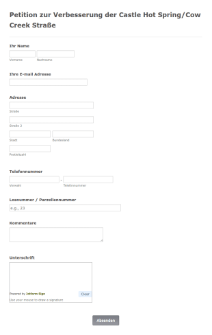 Petitionsformular Für Straßenverbesserungen