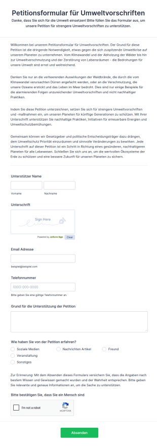 Petitionsformular Für Umweltvorschriften