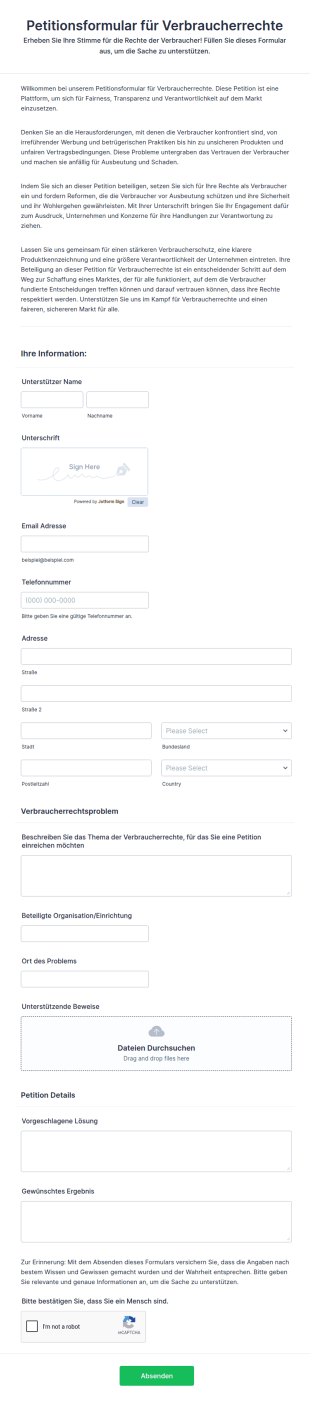Petitionsformular Für Verbraucherrechte