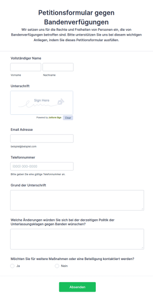Petitionsformular Gegen Bandenverfügungen